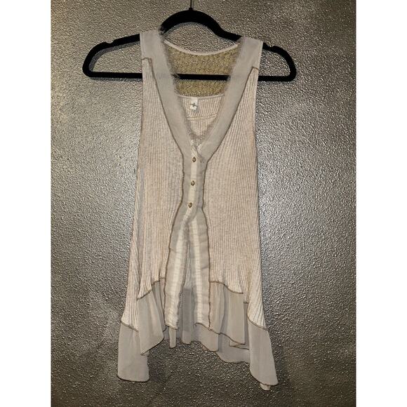 Anthropologie Tiny Boho Hippie Soft Girl Romantic Ivory Sweet Mix Vest Top - Picture 1 of 12